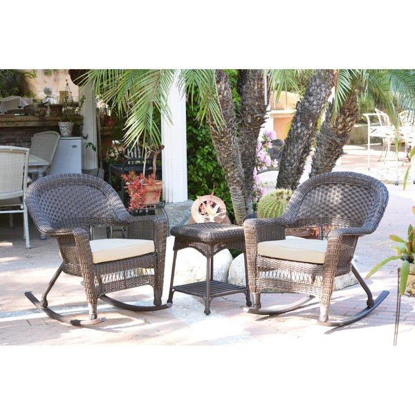 Propation W00201R-A-2-RCES001 Espresso Rocker Wicker Chair Set with Ivory Cushion - 3 Piece PR2440704